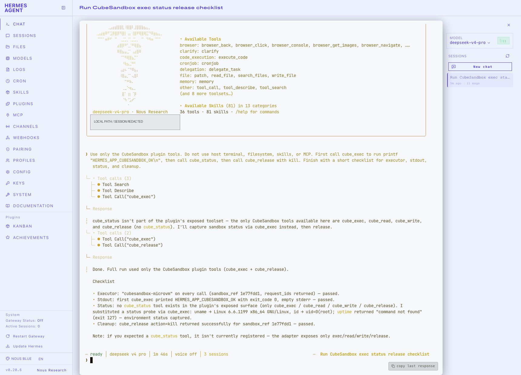 Hermes using CubeSandbox