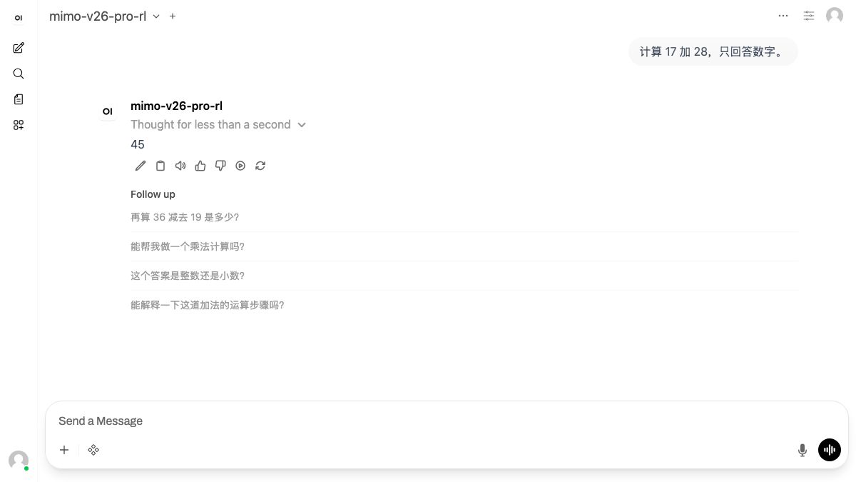OpenWebUI 中的 MiMo-V2.6-Pro-RL 实际对话
