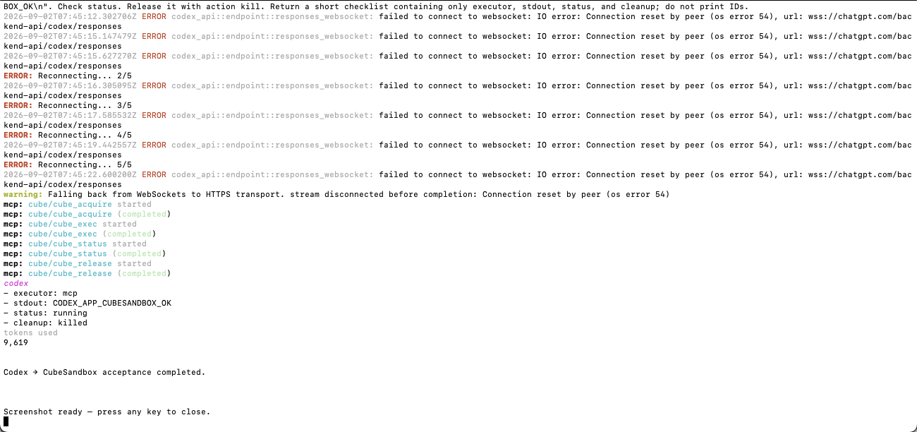 Codex 通过 MCP stdio Facade 调用 CubeSandbox Adapter