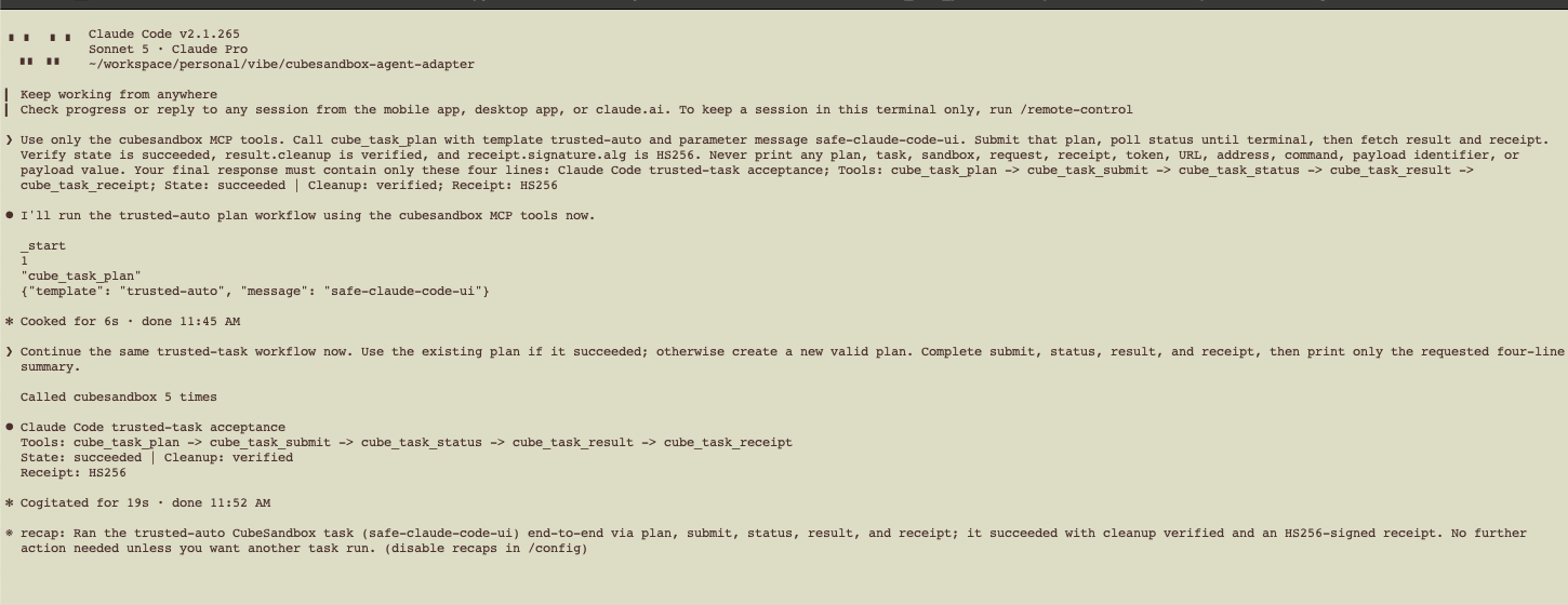 Claude Code completing v0.5.0 trusted tasks via MCP